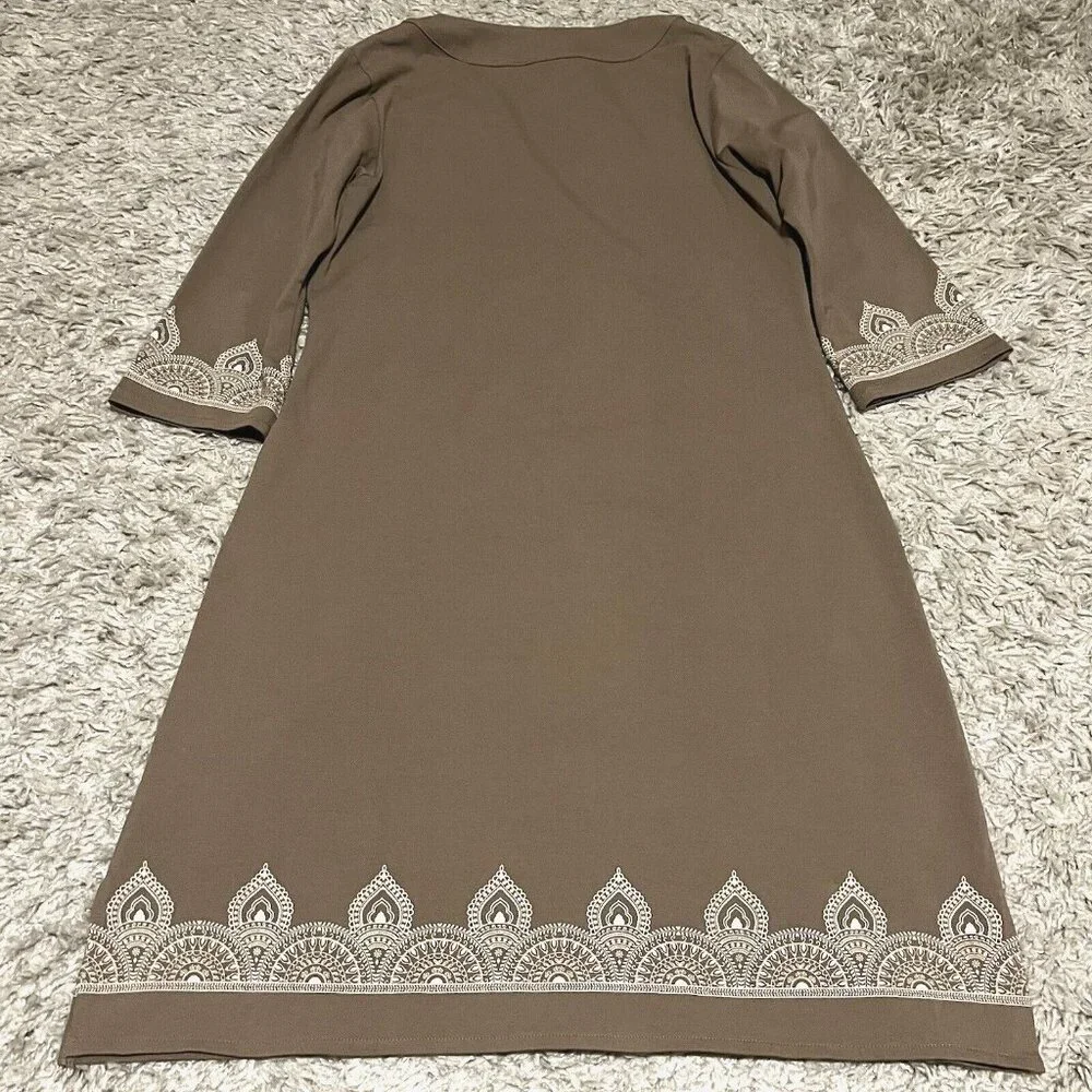 NWT Acacia Organic Cotton Brown 3/4 Sleeve V-Neck Knee Length Dress Womens sz M - Picture 2 of 4